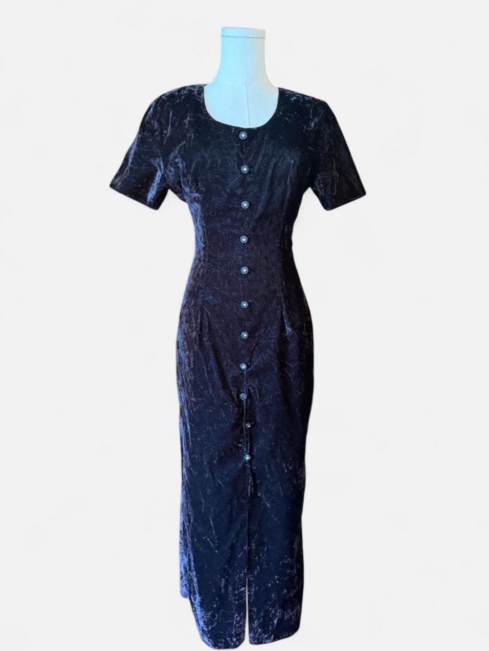 Vintage Blondie and Me Black Crushed Velvet Maxi Dress